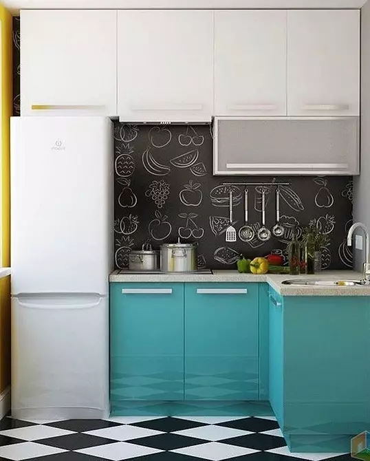 Køkkenlayout 6 meter med køleskab: Billede af succesfulde eksempler og registreringstips 10036_117