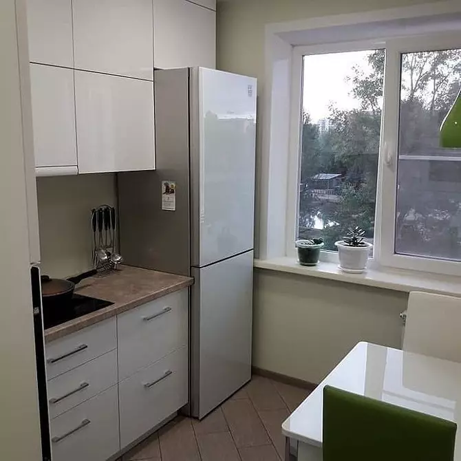 Kuhinjska postavitev 6 metrov s hladilnikom: Foto uspešnih primerov in nasveti za registracijo 10036_19