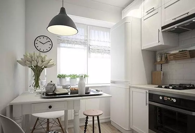Rozloženie kuchyne 6 metrov s chladničkou: Foto úspešných príkladov a registračných tipov