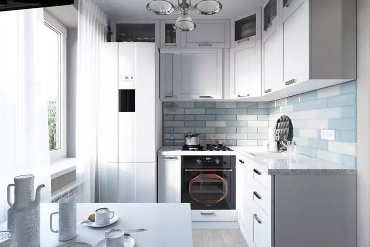 Layout Kuzhina 6 metra me frigorifer: foto e shembujve të suksesshëm dhe këshilla për regjistrim 10036_32