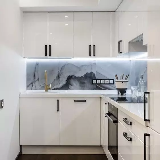 Küchenlayout 6 Meter mit Kühlschrank: Foto zu erfolgreichen Beispielen und Registrierungs-Tipps 10036_57