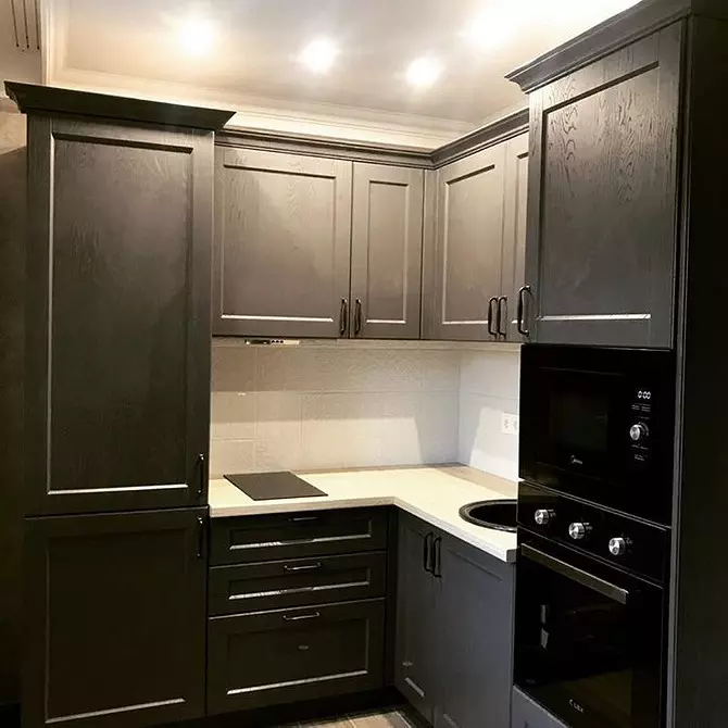 Küchenlayout 6 Meter mit Kühlschrank: Foto zu erfolgreichen Beispielen und Registrierungs-Tipps 10036_91