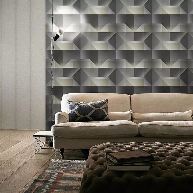 Gagasan ngagabungkeun wallpaper di ruang tamu: tips mangpaat sareng 40+ poto interior 10061_33
