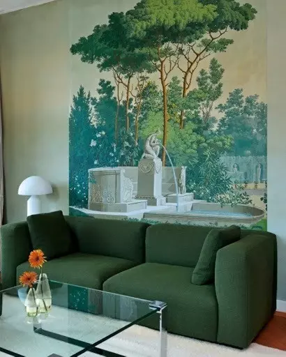 Die Ideen der Kombination von Wallpaper im Wohnzimmer: Nützliche Tipps und 40 Fotos von Interieur 10061_52