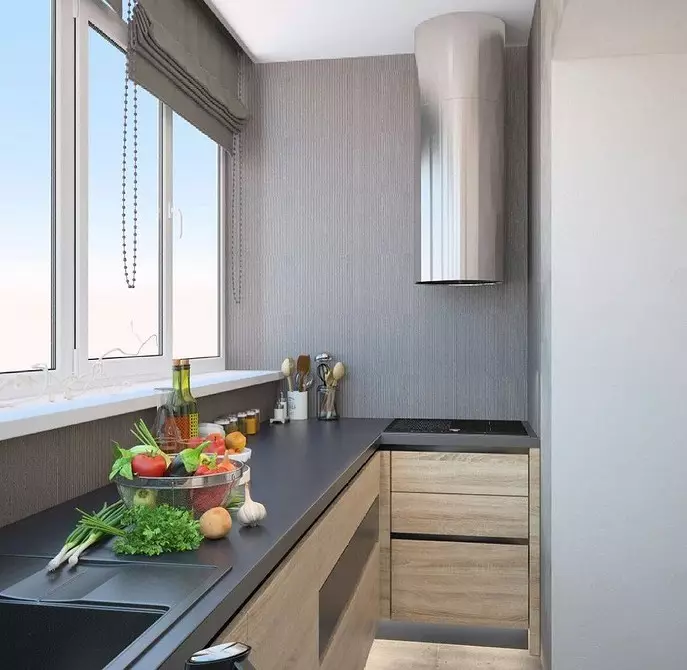 Proiectăm interiorul bucătăriei cu un balcon sau loggia: 30 Livrați idei cu fotografii 10074_25