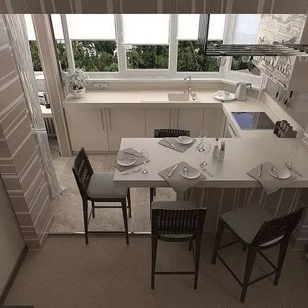 Proiectăm interiorul bucătăriei cu un balcon sau loggia: 30 Livrați idei cu fotografii 10074_29