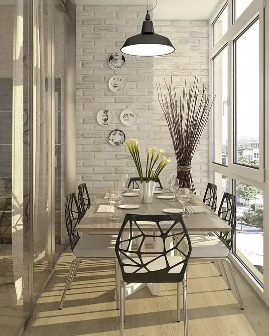 Proiectăm interiorul bucătăriei cu un balcon sau loggia: 30 Livrați idei cu fotografii 10074_50