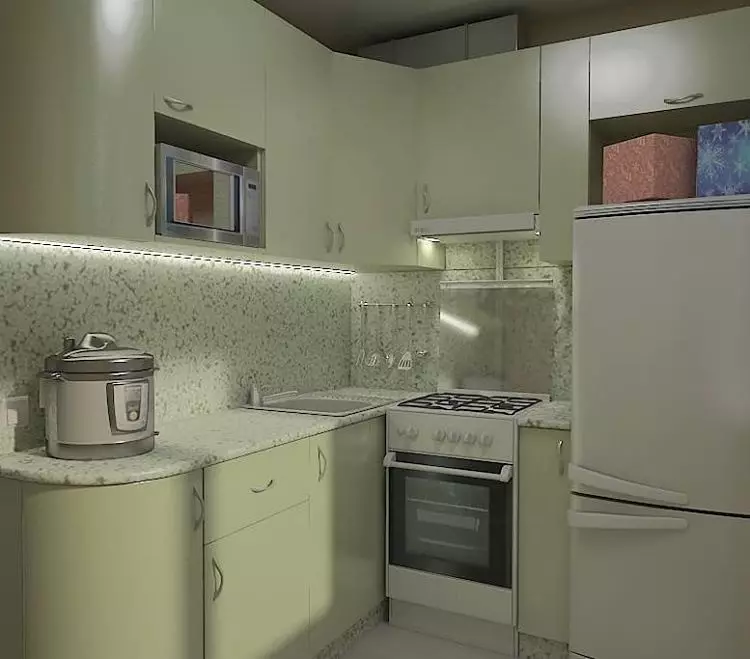 Khushchev मध्ये रेफ्रिजरेटर सह स्वयंपाकघर डिझाइन: 45 उदाहरणे जे पुनरावृत्ती केले जाऊ शकते 10089_84