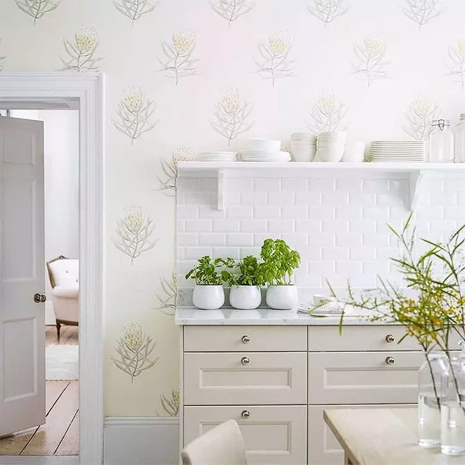 Wallpaper for small cuisine, visually increasing space: 50+ best ideas 10129_11