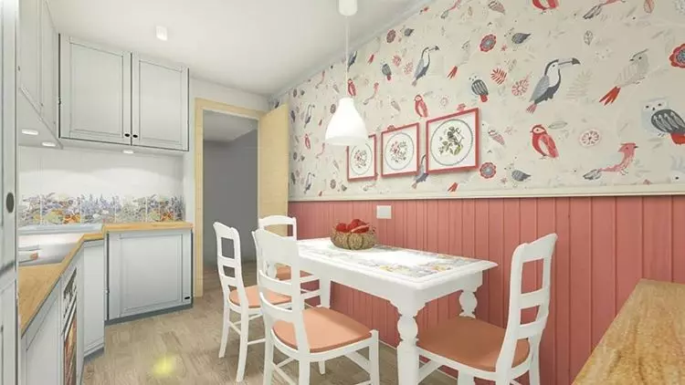 Küçük mutfak, görsel olarak artan alan için duvar kağıdı: 50+ En İyi Fikirler 10129_15