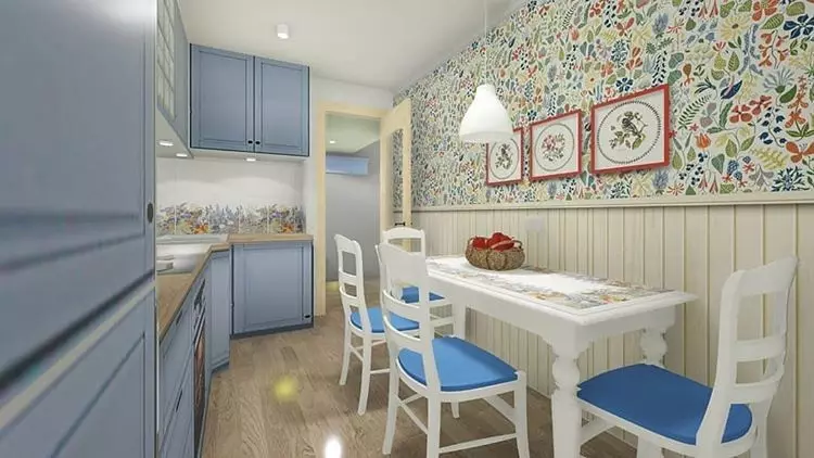 Behang voor kleine keuken, visueel toenemende ruimte: 50+ beste ideeën 10129_16