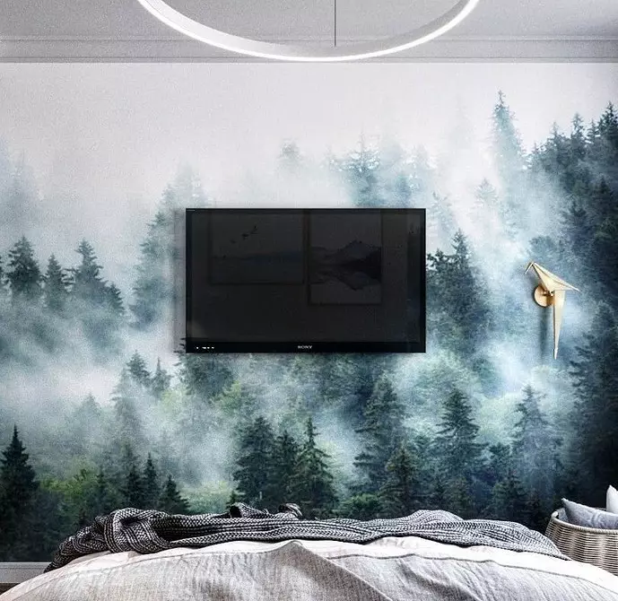 Reka Bentuk Bilik Tidur dengan Wallpaper Foto: Tips Reka Bentuk Bilik dan 50 Penyelesaian Interior 10155_16