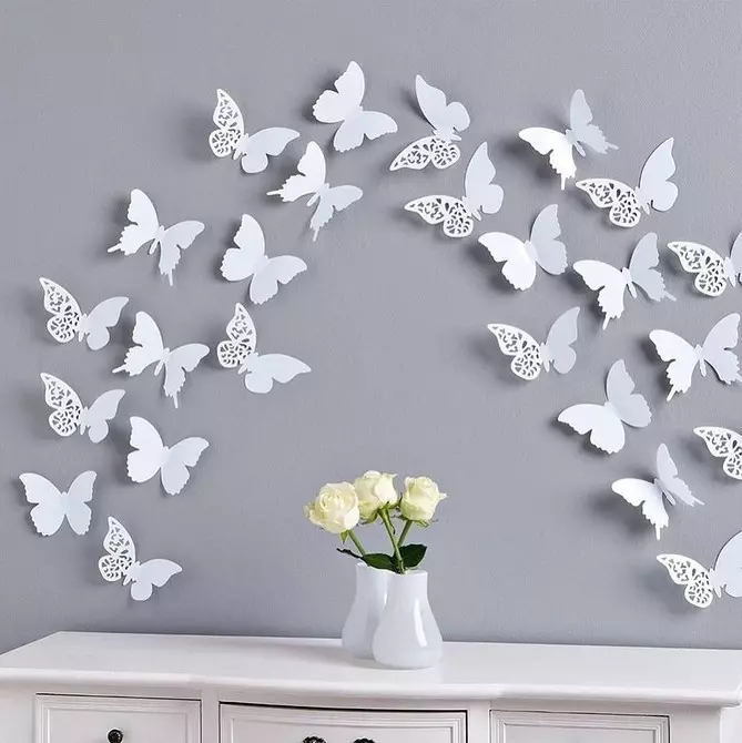 Πώς να κάνετε πεταλούδες χαρτιού στον τοίχο Κάντε το μόνοι σας: Οδηγίες και στένσιλ 10208_25
