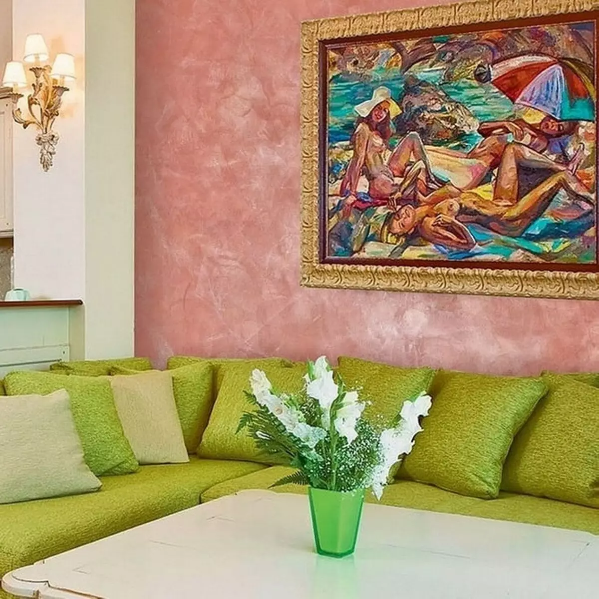 Plester Venetian: 100 foto ing interior apartemen lan pilihan desain kanggo ruangan sing beda 10238_20