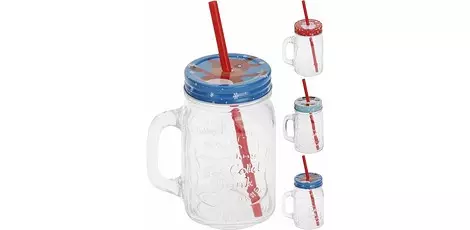 Glass mug with straw in new year design