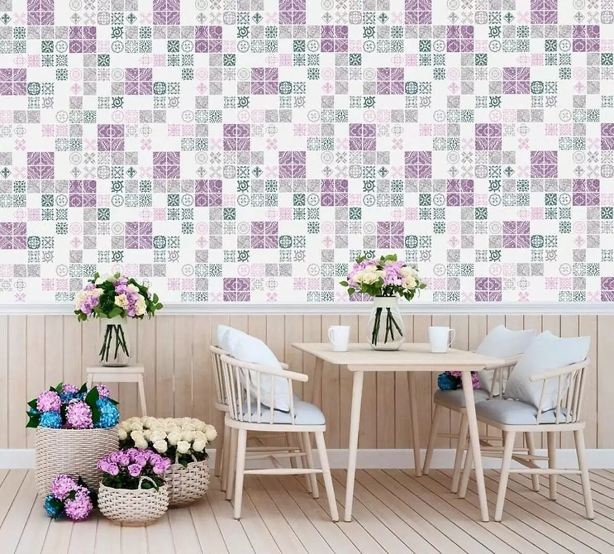 How to Combine Wallpaper In The Kitchen: Vebijarkên Design û 50 Mînakî Bi Wêneyan 10276_39