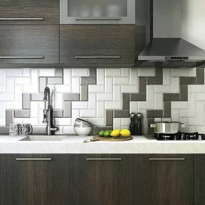 Dapo Tile Cachik lori idana katchen: Awọn ofin Aso ati awọn imọran apẹrẹ Imọlẹ 10291_37