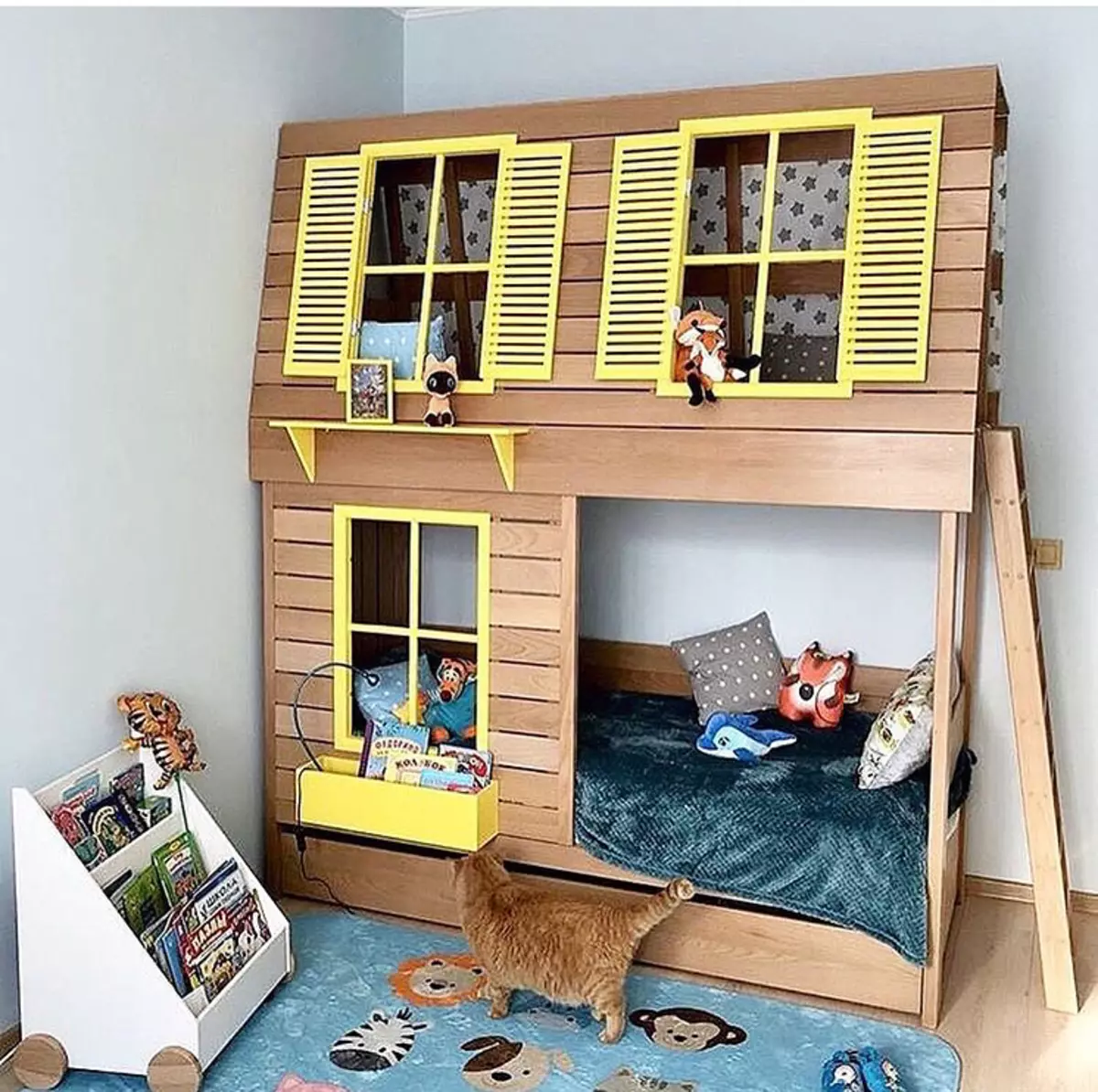 Bunk bed with house.