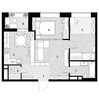 Apartment minimalistiku abjad tas-silġ fuq il-Waterfront tax-Xmara Moska 10454_41