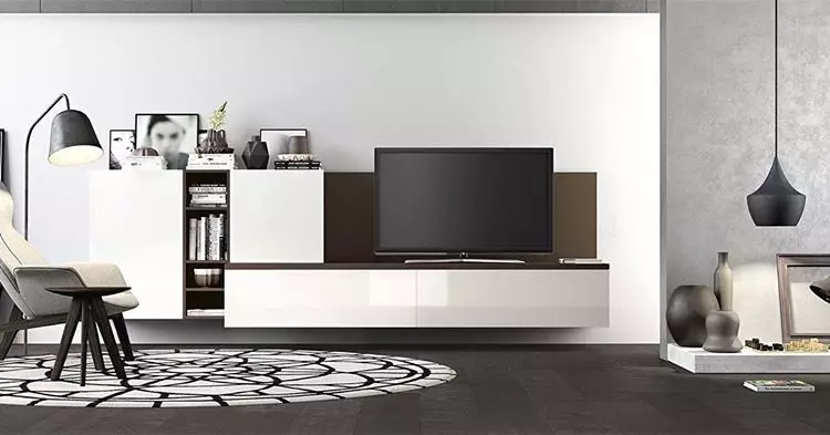 현대적인 스타일의 TV 밑의 벽 : 인테리어를위한 최고의 모델을 선택하십시오 10461_102