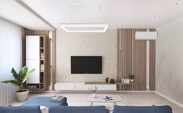 Zidovi ispod televizora u modernom stilu: Odaberite najbolji model za unutrašnjost 10461_107