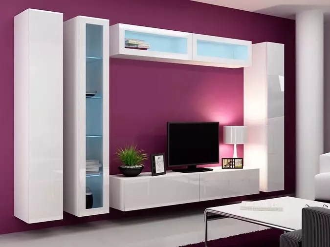 Zidovi ispod televizora u modernom stilu: Odaberite najbolji model za unutrašnjost 10461_66