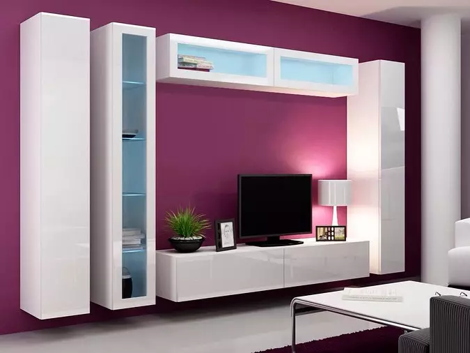 Paredes sob uma TV em um estilo moderno: Escolha o melhor modelo para o interior 10461_66