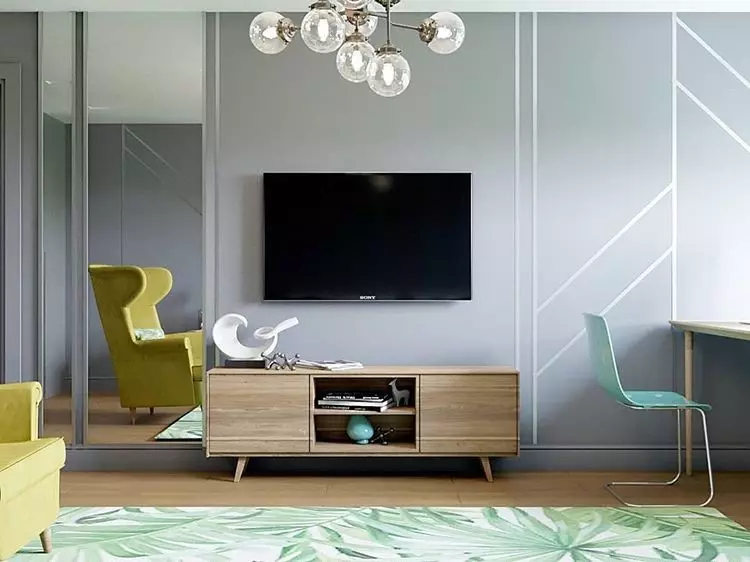 Zidovi ispod televizora u modernom stilu: Odaberite najbolji model za unutrašnjost 10461_72