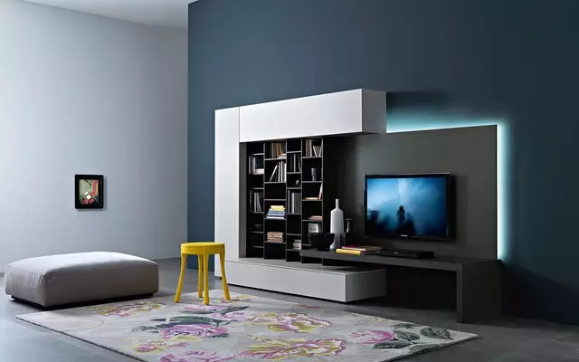 현대적인 스타일의 TV 밑의 벽 : 인테리어를위한 최고의 모델을 선택하십시오 10461_96