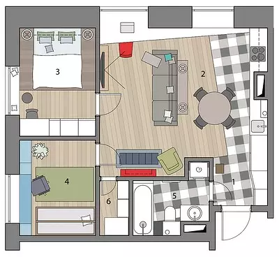 Doppelte Design, verwandelt sich in einen Müll: Helle Wohnung für eine Familie mit einem Kind 10559_12