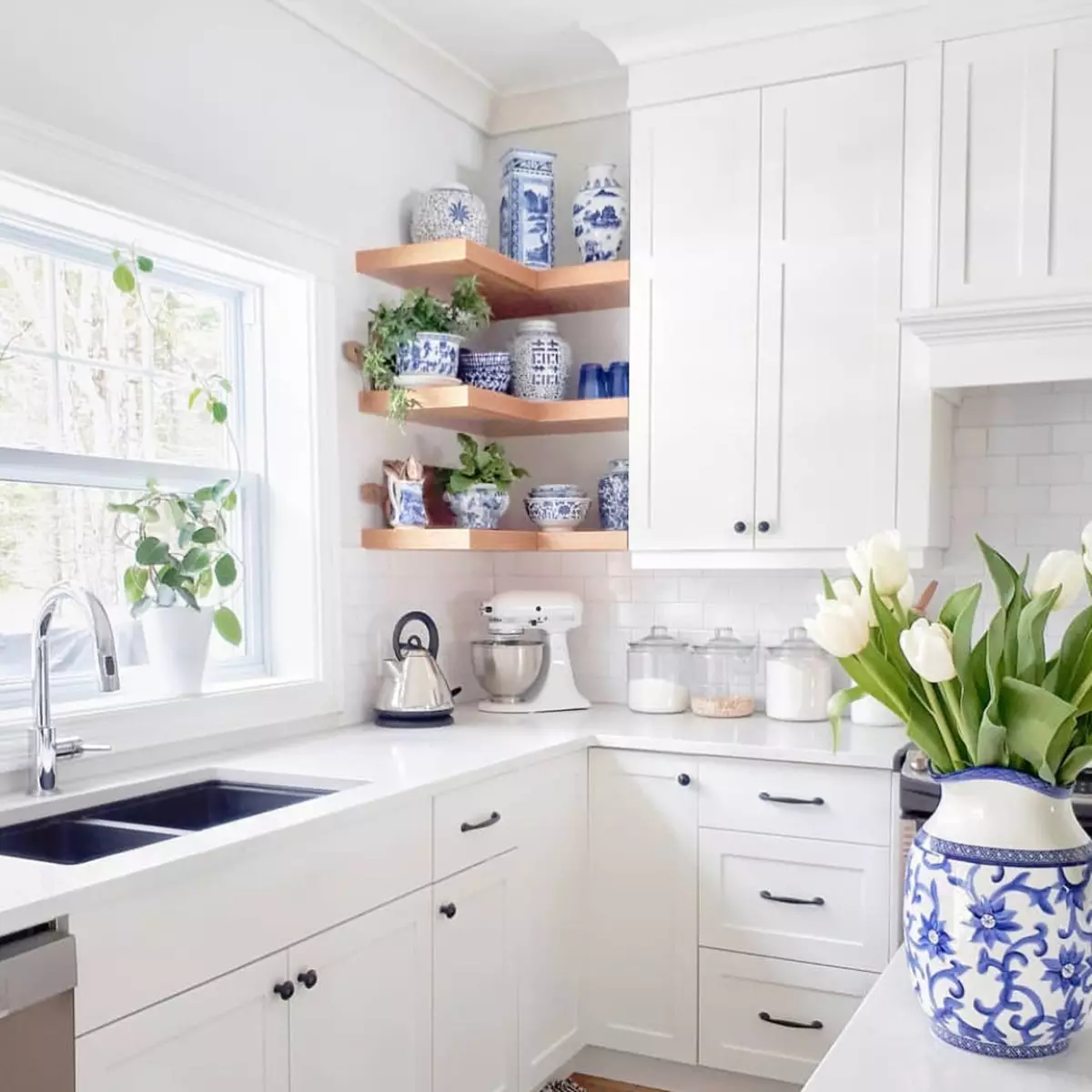 Baltā virtuve ar auzzy foto