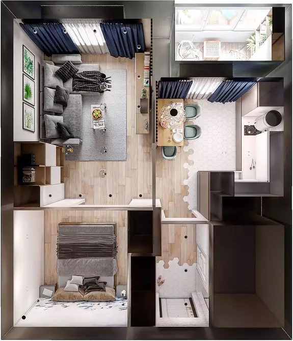 Design di un appartamento con una camera 40 mq: 6 sovietici per l'organizzazione dello spazio 10673_4