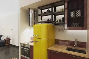 Paano magpasok ng isang kulay na refrigerator sa loob ng kusina: 9 Mga naka-istilong pagpipilian 10688_1