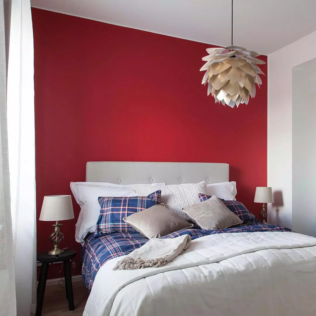 Bright red wall in the interior: photo