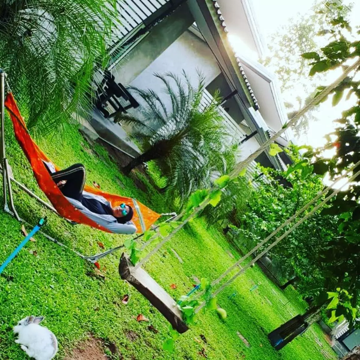 Mai salo da kyau hammock a ɗakin cottage: hoto