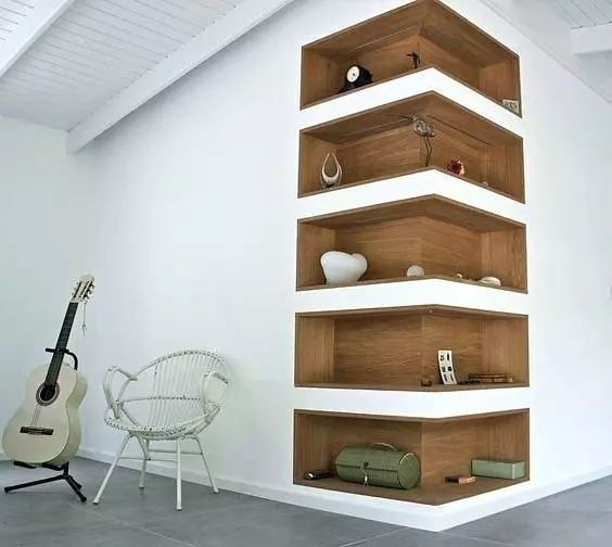 Cara mengganti rak di apartemen: 20 pilihan yang indah dan kompak 10826_13