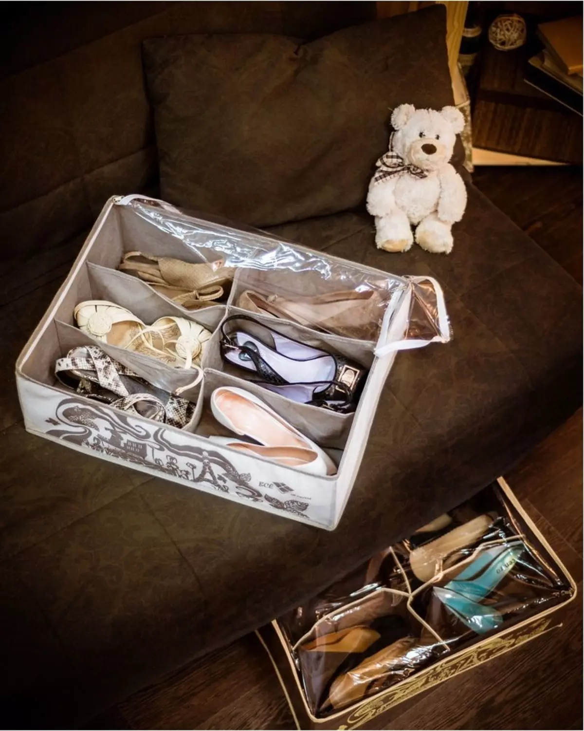 स्टाइलिश महिला जूता भंडारण समाधान: फोटो
