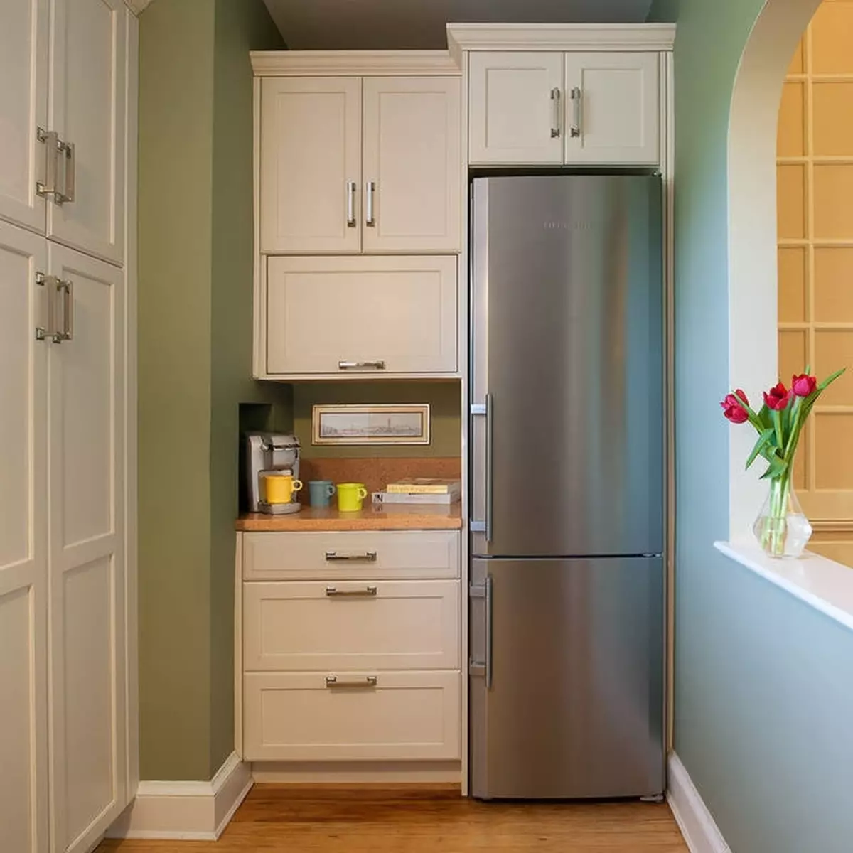 Interjera virtuve, kur ievietot ledusskapja dizaina foto ideju