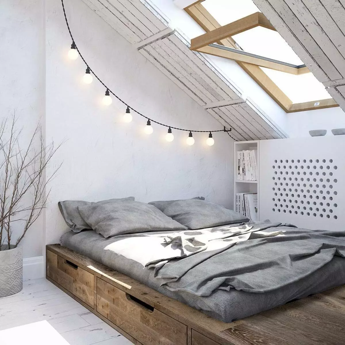 ایده تخت خواب پدیوم برای اتاق خواب در طرح کمی آپارتمان عکس