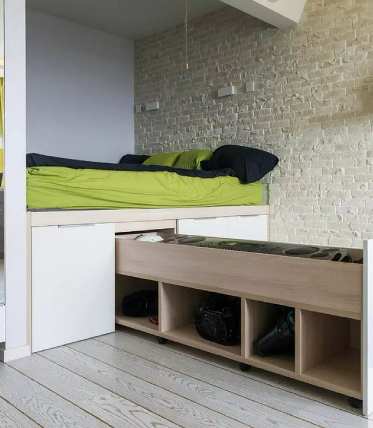 تصميم الفكرة بيديوم السرير للشقة الصغيرة