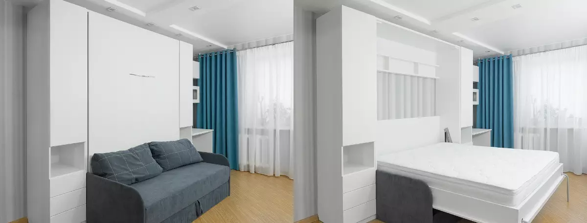 Idėjos miegamojo dizaino lovų spintelės lova mažai apartamentų nuotrauka