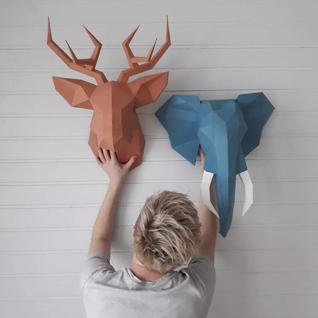 3D-фігури орігамі в декорі інтер'єру дизайн фото