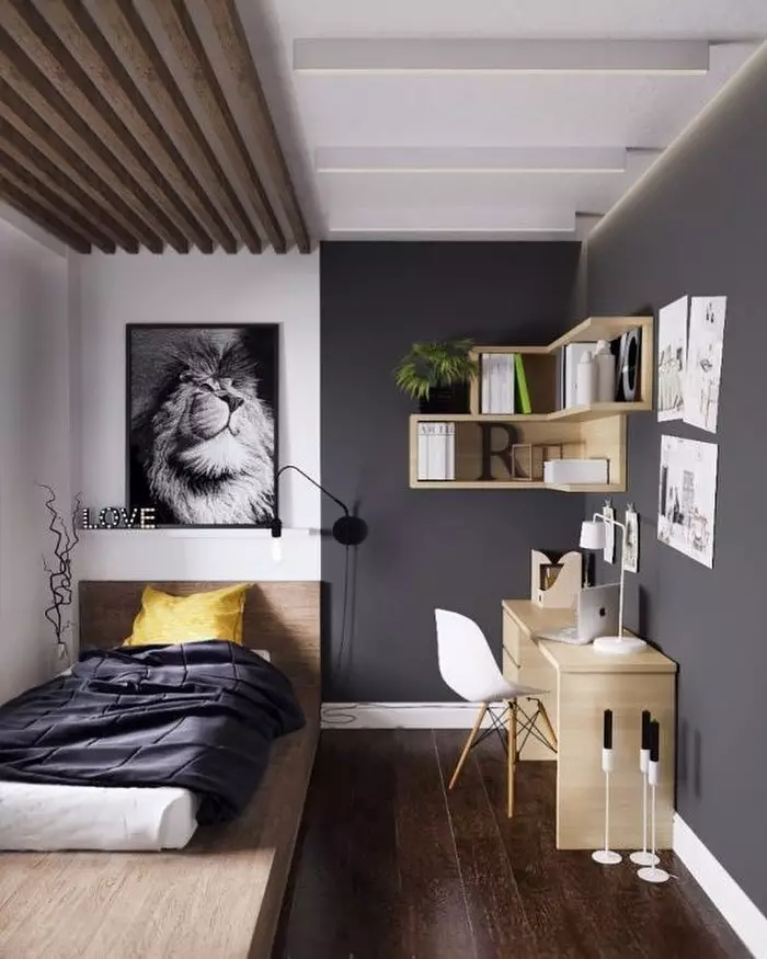 Σκούρο τοίχο και πάτωμα στο υπνοδωμάτιο