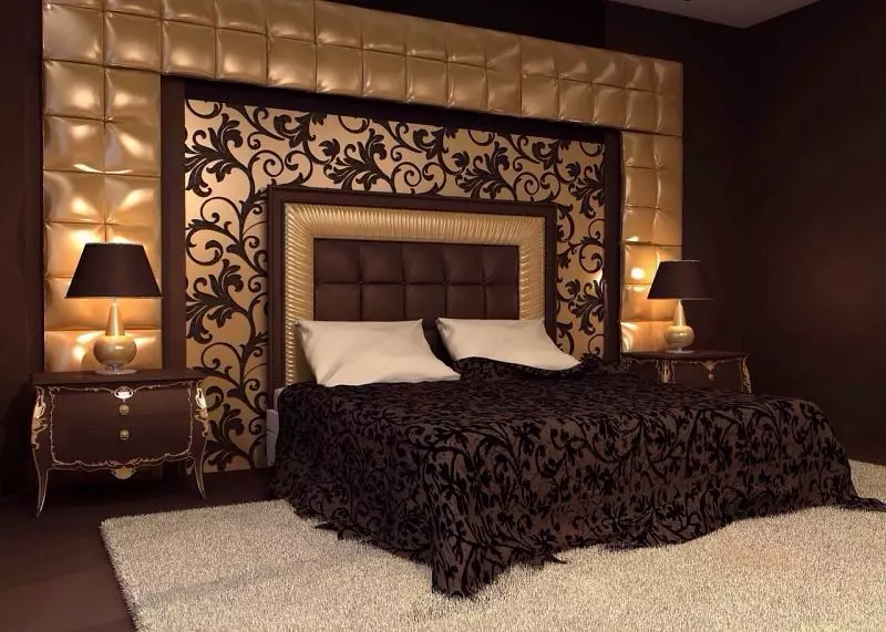 Nyanser av guld i ett brunt sovrum