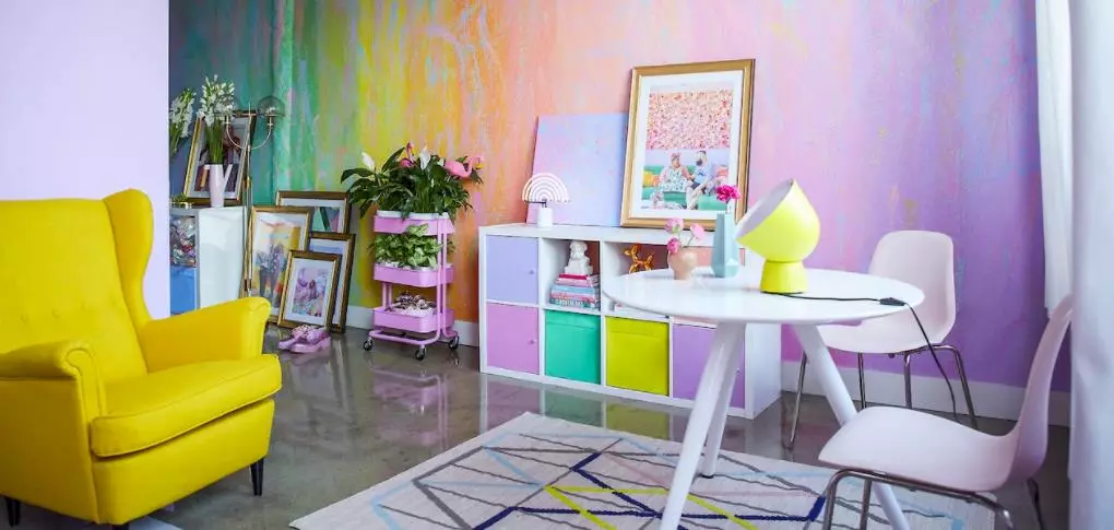 Unusual trend bright colors in interior combination design photo