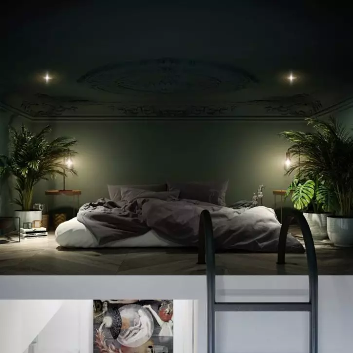 Seng soveværelse under loftet design ideebillede