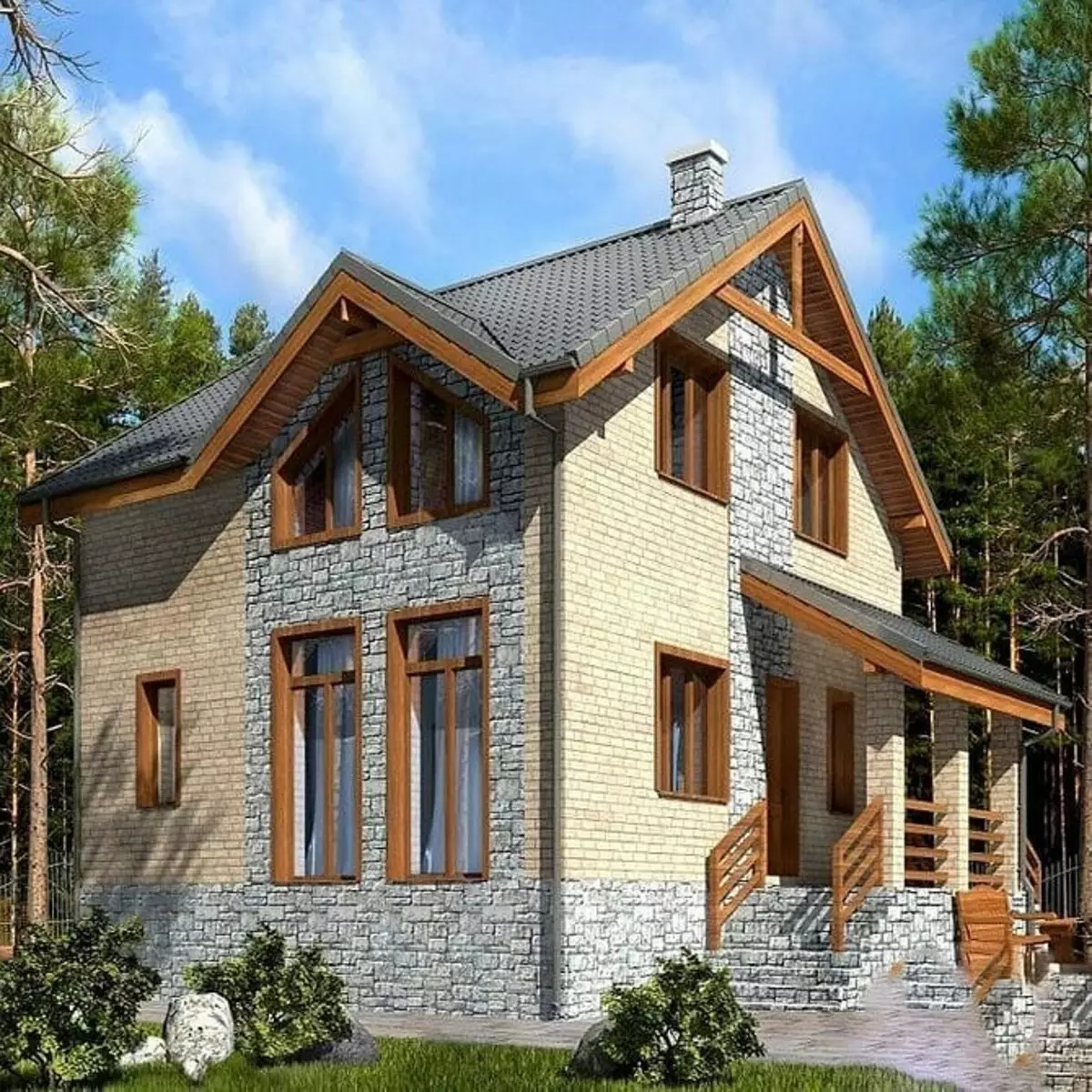Kako ukrasiti fasadu kuće završnim obradom i ukrasom: 15 stilskih opcija 10983_59