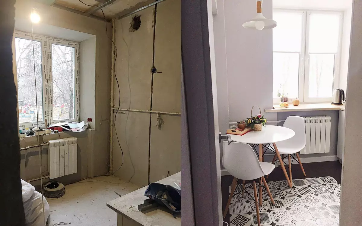 Reparación de la cocina en Khrushchev antes y después de una foto.