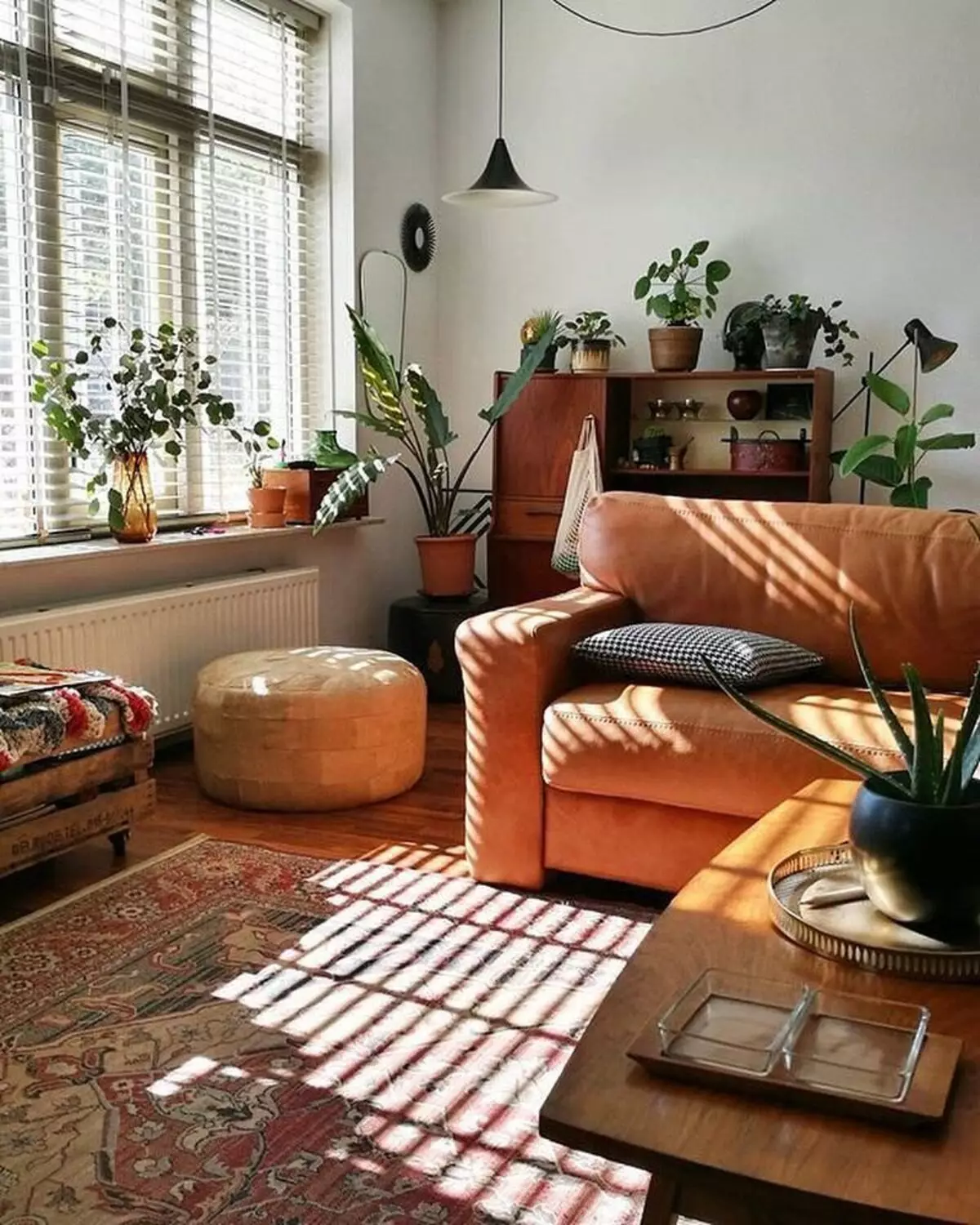 एक आरामदायक लिविंग रूम में विंटेज रेट्रो-सोफा फर्नीचर