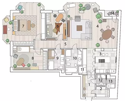 Thiết kế căn hộ bốn phòng ngủ với phòng tắm hơi và khu vực Chilaut 11084_65